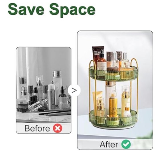 2 Tiers - 360° Turntable Makeup Organizer - Lazy Susan Cosmetics Storage - Picture 4 of 9